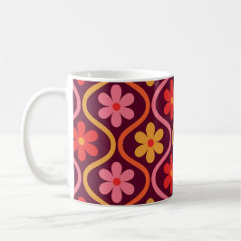 Caneca De Café Flores Coloridas Retro em Ogee de Meados do Século