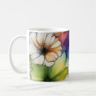 Caneca De Café Flores Coloridas Sem Costura em Aquarela