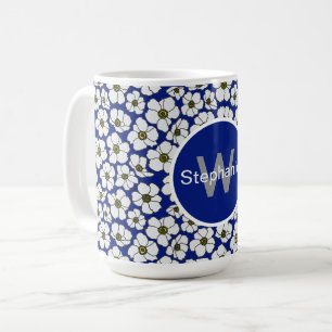 Caneca De Café Flores com Vibração Tropical em Azul 