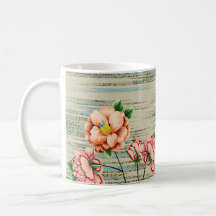 Caneca De Café Flores cor-de-laranja e cor-de-rosa com folhas ver