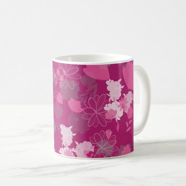 Caneca De Café flores cor-de-rosa (Frente Esquerda)