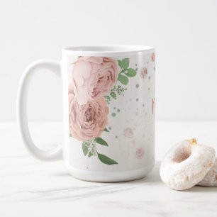 Caneca De Café flores cor-de-rosa botânica folhagem