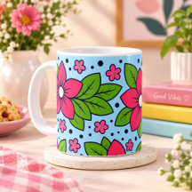 Flores Cor-de-Rosa com Pétalas Ousadas e Folhas Ve