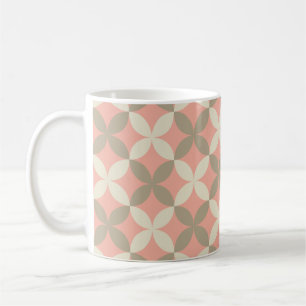 Caneca De Café flores cor-de-rosa e folhas cinzas estampadas