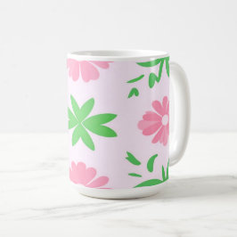Caneca De Café Flores cor-de-rosa e folhas verdes têm um padrão s