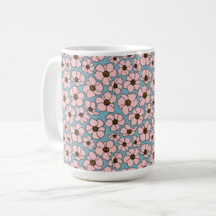 Caneca De Café Flores Cor-de-Rosa em Azul