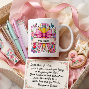Caneca De Café Flores Cor-de-Rosa Fofo Retro Desenho Lápis Profes