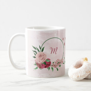 Caneca De Café flores cor-de-rosa folhas verdes