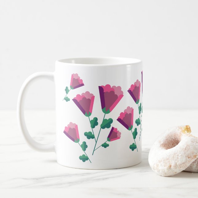 Caneca De Café Flores Cor-de-Rosa Geométricas Abstratas (Com Donut)