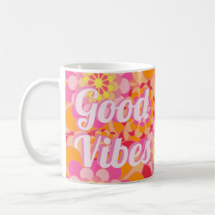 Caneca De Café Flores Cor-de-rosa-hippy laranja-retrô boas vibra