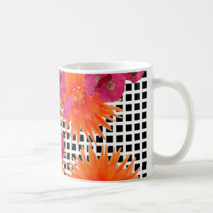 Caneca De Café Flores cor-de-rosa laranja Cheias brancas pretas X
