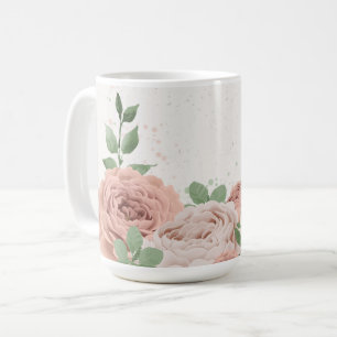 Caneca De Café flores cor-de-rosa rubor verde botânico