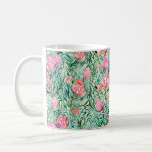Caneca De Café Flores cor-de-rosa, verde-sábio, sem costura.