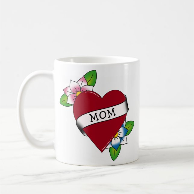 Caneca De Café Flores Coração Mãe Tatuagem (Esquerda)