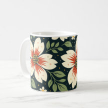 Flores Creme com Centros Vermelhos e Folhas Verdes