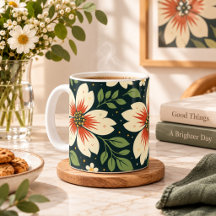 Flores Creme com Centros Vermelhos e Folhas Verdes