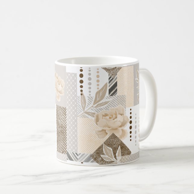 Caneca De Café Flores creme sobre branco (Frente Esquerda)
