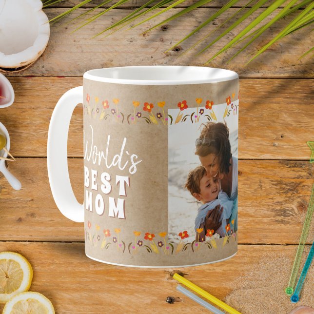 Caneca De Café Flores da Melhor Mãe do Mundo Rústico Foto (Criador carregado)