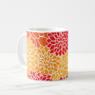Caneca De Café Flores Dahlia, Padrão De Flores, Laranja Dahlia