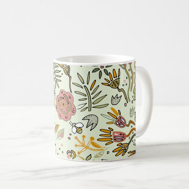 Caneca De Café Flores De Abelhas Florais De Aquarelas Modernas El (Frente Esquerda)