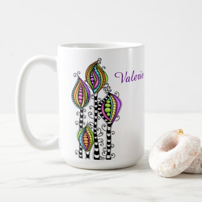 Caneca De Café Flores de Abstrato Whimsical (Com Donut)