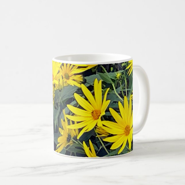 Caneca De Café Flores de Alcachofra de Jerusalém (Frente Esquerda)
