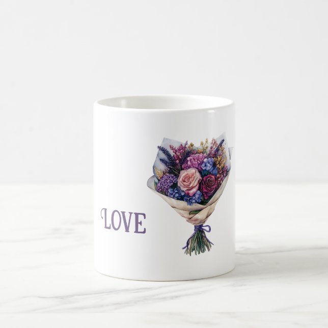 Caneca De Café Flores de Amor Rosa Roxo (Centro)