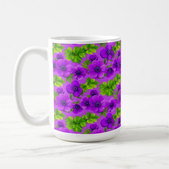 Caneca De Café Flores de Anêmona Roxa Vibrante (Esquerda)