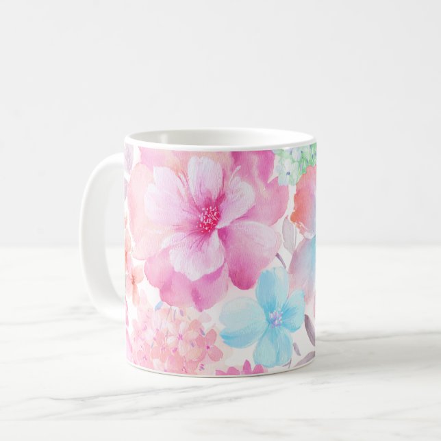 Caneca De Café Flores de Aquarela (Frente Esquerda)