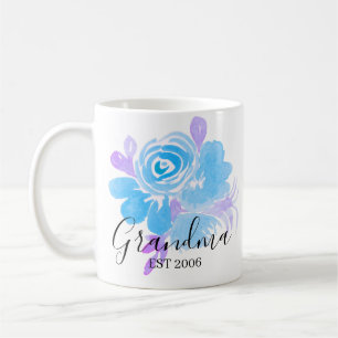 Caneca De Café Flores de Aquarela à Mão Mamãe Avó Azul Roxo