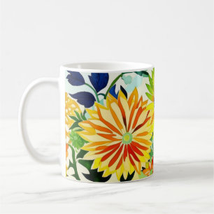 Caneca De Café Flores de Aquarela a Rosa e Amarelo