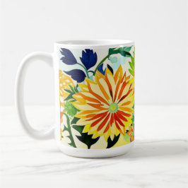 Caneca De Café Flores de Aquarela a Rosa e Amarelo
