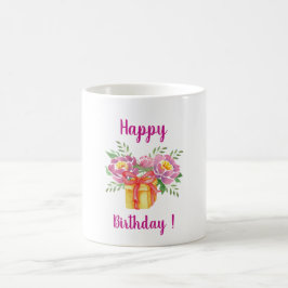 Caneca De Café Flores de aquarela de feliz aniversário minimalist