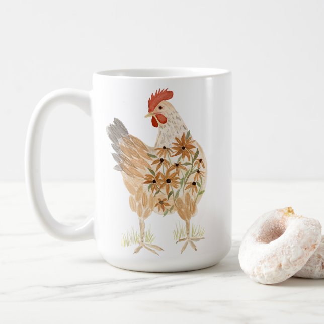Caneca De Café Flores De Aquarela De Frango Cugado (Com Donut)