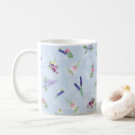 Caneca De Café Flores de Aquarela na Textura Azul Pálido