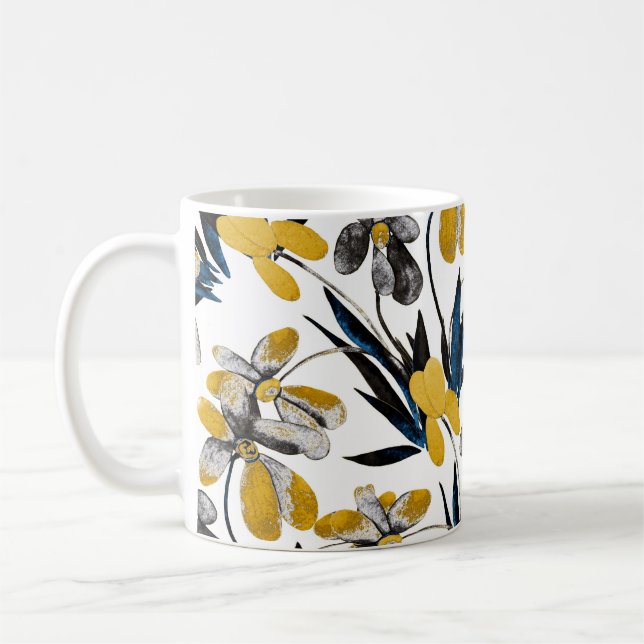 Caneca De Café Flores de aquarela: padrão de verão vibrante. (Esquerda)