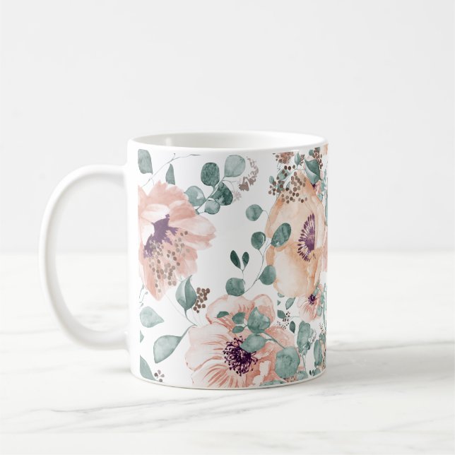 Caneca De Café Flores de Aquarela Rosa-Chic (Esquerda)