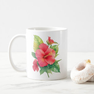 Caneca De Café Flores de Aquarela Rosa Hibiscus