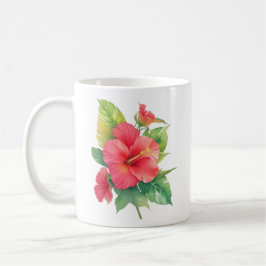 Caneca De Café Flores de Aquarela Rosa Hibiscus
