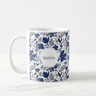 Caneca De Café Flores De Aquarelas Azuis Elegantes Clematis Vine