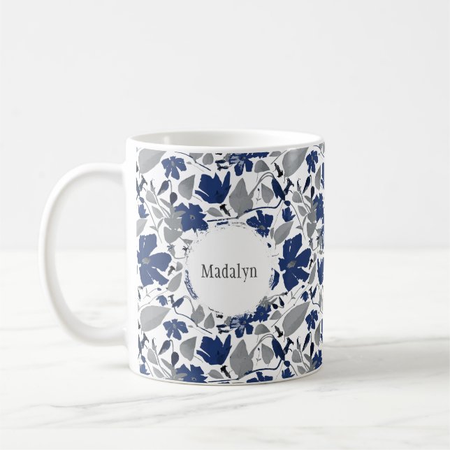Caneca De Café Flores De Aquarelas Azuis Elegantes Clematis Vine (Esquerda)
