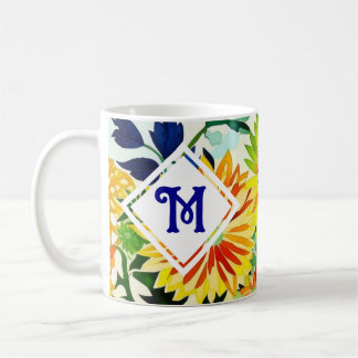 Caneca De Café Flores De Aquarelas Monograma