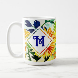 Caneca De Café Flores De Aquarelas Monograma