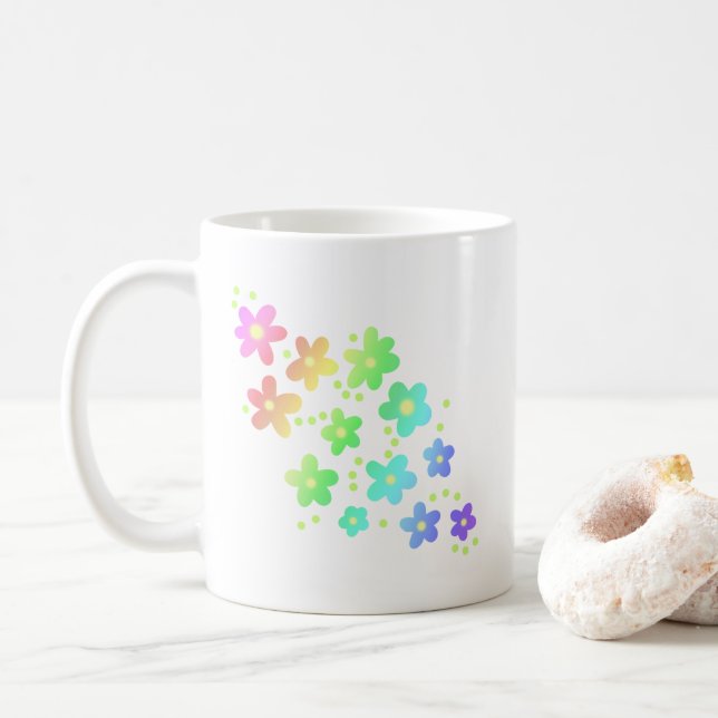 Caneca De Café Flores De Arco-Íris Com Café (Com Donut)
