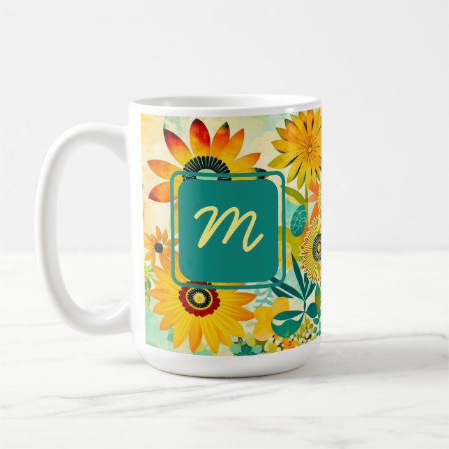 Caneca De Café Flores de Arte Folclórica bonito Monogramadas (Esquerda)
