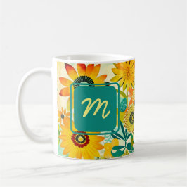 Caneca De Café Flores de Arte Folclórica bonito Monogramadas