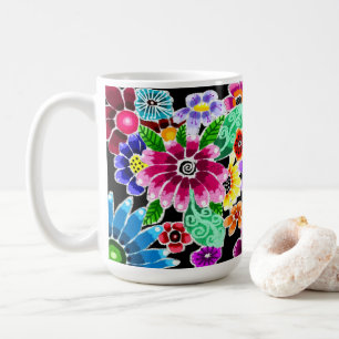 Caneca De Café Flores De Arte Folclórica Multicolorida Floreais R