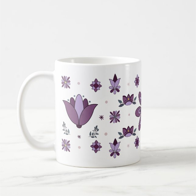 Caneca De Café Flores de Arte Púrpura (Esquerda)