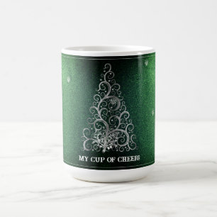 Caneca De Café Flores de Árvore de Natal e Flocos de Neve Verde