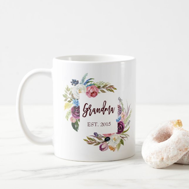 Caneca De Café Flores de Boho Rosa bonito | Avó (Com Donut)